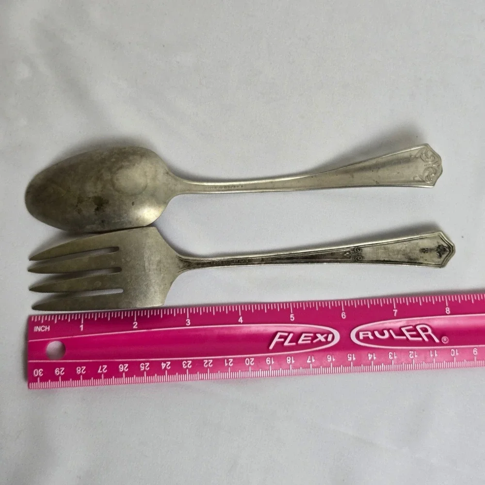 Serving Spoon & Fork, Rogers Nickel Silver Spoon, R.C.C.O Bouquet Plate Fork Vtg